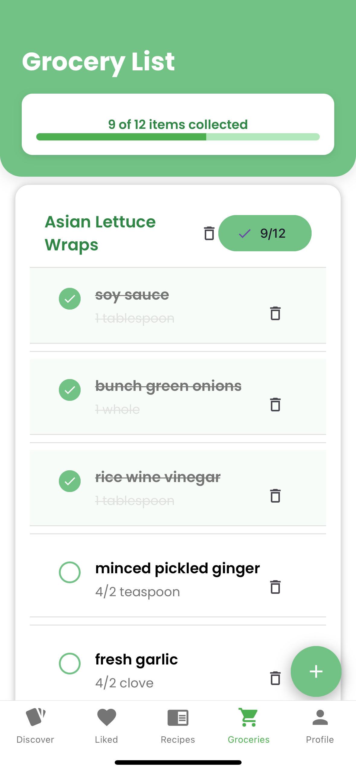 Grubify Grocery List Interface